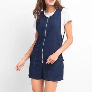GAP Women Blue Denim Zip Romper Sz XS Navy Summer Shorts Sleeveless Jumpsuit NWT
